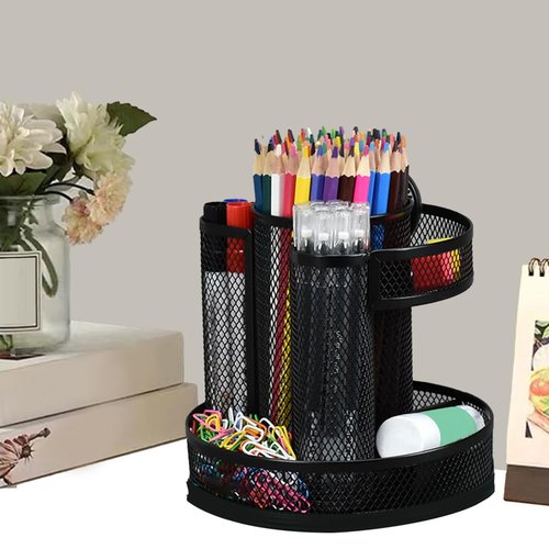 Tyenaza Rotating Pen Holder, Mesh 7 Compartments Strong Metal Rotating Desk Organizer for Family Office Dormitory