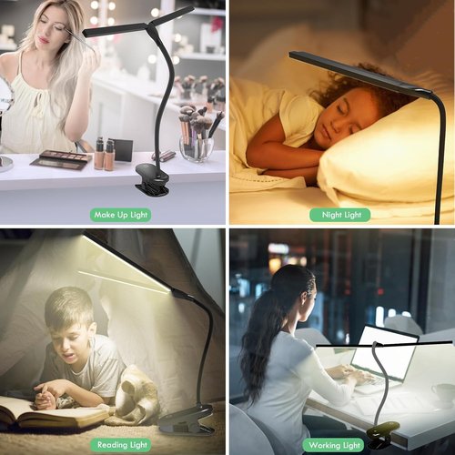 Deaunbr LED Reading Light - Clip-On Desk Lamp with 48 LEDs, USB Rechargeable, Adjustable Brightness - Black