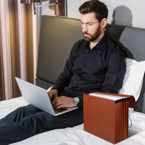 Chuangdi 10 Pcs Expanding File Folders Legal Size Document Organizer Wallet Expandable Letter Size File Folder Box with Flap & Elastic Cord Closure, 5.3" Expansion, Holds 1200 Sheets Paper Storage