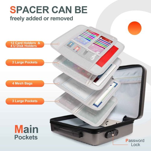 NPET Waterproof Document Box 12.5”×16”×5.5”Water-Resistant File Organizer Box with Lock and Flexible Handle 5-Layer Portable Travel Home Office Safe Storage bag for Files Cash Laptop Passport