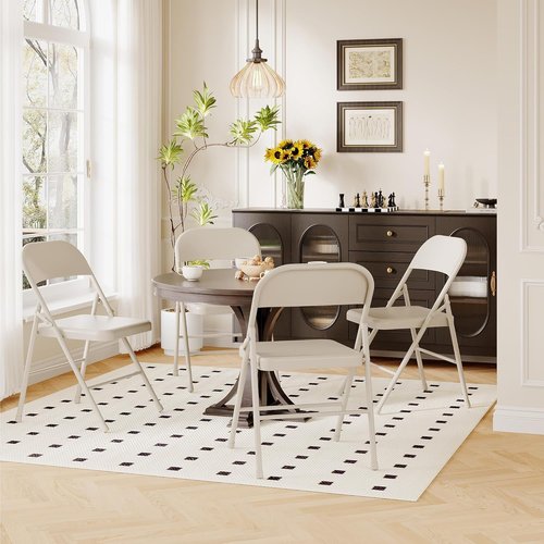 Folding Chairs Set of 4, Portable & Stackable Commercial Seat with Metal Frame, Heavy Duty Foldable Chairs for Office Wedding Party, 350 Pound Capacity, Beige