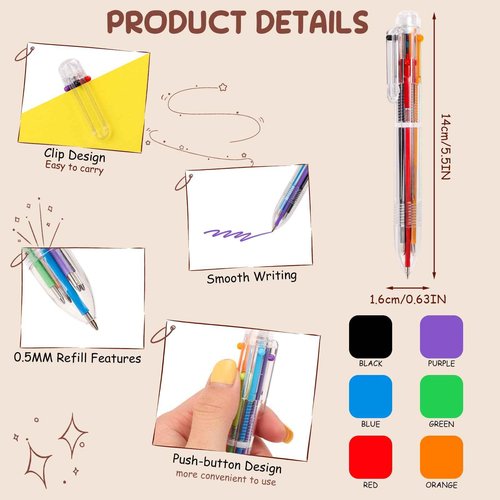 180 Pack 0.5mm 6-in-1 Multicolor Ballpoint Pen 6-Color Retractable Ballpoint Pens Easter Basket Stuffers End of School Year Gifts Kid Students Son Daughter Classroom Birthday Party Favors Supplies