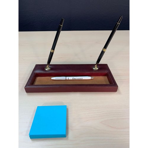 Dacasso A3004 Leather Double Pen Stand Desk Set, Mocha