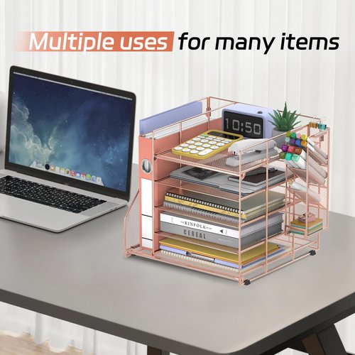 Reeplan Desk Organizers and Accessories, 6-Tier File Organizer with File Holder Bookstand Pen Cup, Document Organizer for Office Decor, Home Office Essentials