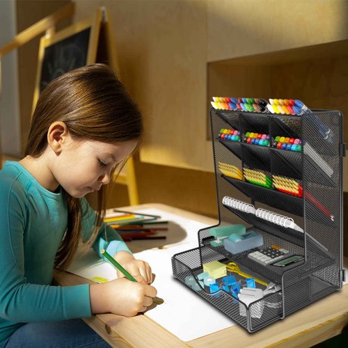 BOHDK Wall Mount Pen Organizer 3-in-1 Desktop Organizer with 3 Tier Tray and 5 Upright Sections