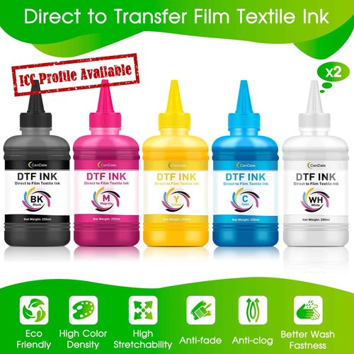 CenDale Premium DTF Ink 1500ML - DTF Transfer Ink for PET Film, Refill DTF Ink for Epson ET-8550, L1800, L800, R2400, P400, P800, XP15000, Heat Transfer Printing Direct to Film (250ml x 6, CMYK Wh)