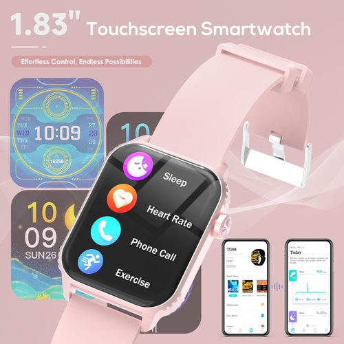 TRAUSI Smart Watches for Women Men, 1.83" HD Smartwatch with 90 Sports Modes, Heart Rate/Sleep Monitor, IP67 Waterproof, Bluetooth Call & Music Control