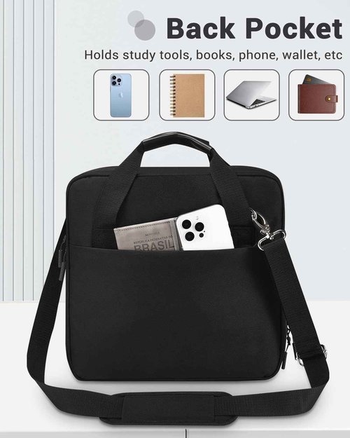 Soulgo 3 Inch Zipper Binder 3 Ring with Sturdy Shoulder Strap & Multi-Pocket, Binder with Zipper Holds Up to 700 Sheets for Office School, Compatible with 13” MacBook Laptop ipad(Black)