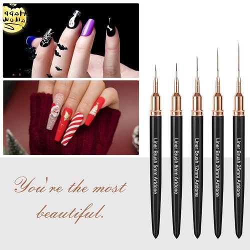 Artdone Metallic Nail Art Pens - 5PCS Liner Brush Set for Fine Detailing & Long Lines | Black Color