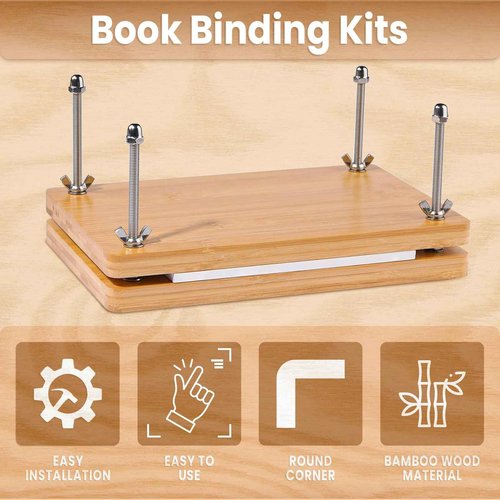 Zulmsuer Book Binding Kits, 7.9”x11.6 Bookbinding Kit Materials Supplies with Wooden Book Press Cover Board Bone Folder Awl Binding Strap for DIY