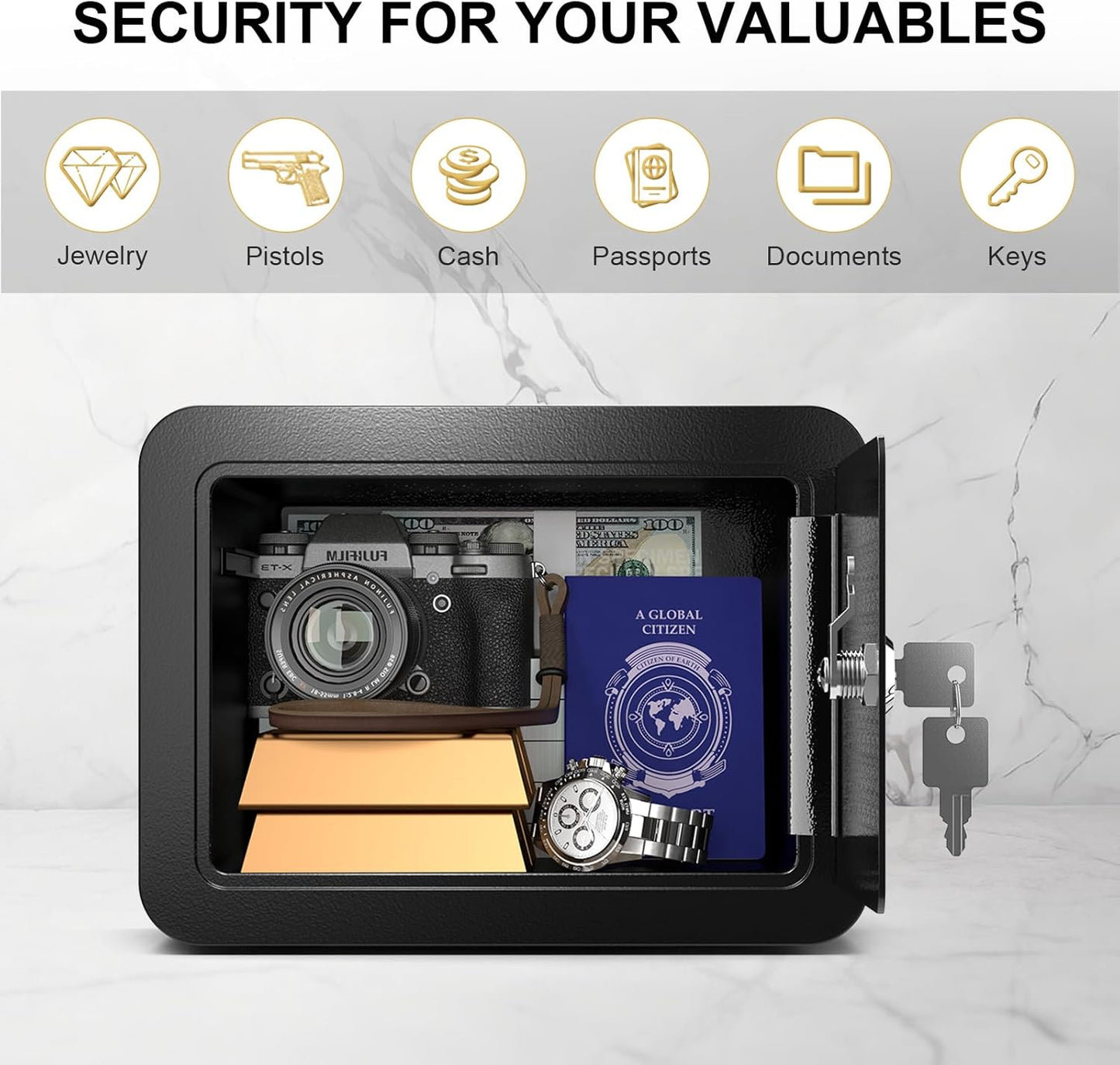 0.23 Cubic Small Safe Box for Home, Mini Safes for Kids, Pink Safe with Key, Security Cabinet Safes with Cutting-edge Bending, Lock Box with Keys for Money Cash, 6.69x 9.06x 6.69 Inches, Pink