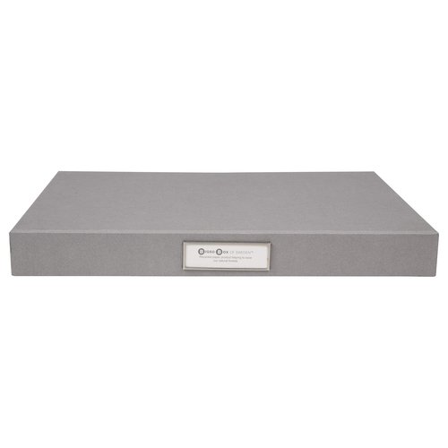 Bigso Box of Sweden Sven Fiberboard Classic Hinged Document Box - File Organizer for Important Paperwork - Document Storage Box with Hinged Lid & Metal Label Window - 1.8 in x 13.2 in x 9.3 in - Grey