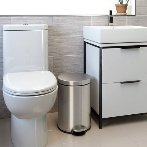 iTouchless SoftStep 3.2 Gallon Small Round Bathroom Step Trash Can with Removable Inner Bucket and AbsorbX Deodorizer, Stainless Steel, 12 Liter Pedal Garbage Bin for Bedroom, Office Cubicle
