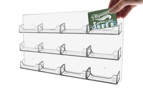Marketing Holders Wall Business Card Holder with Hanging Hardware for 3.5" x 2" Gift or Appointment Cards Medical Dental Corporate Offices Community Centers 12 Pockets Clear Acrylic One Piece