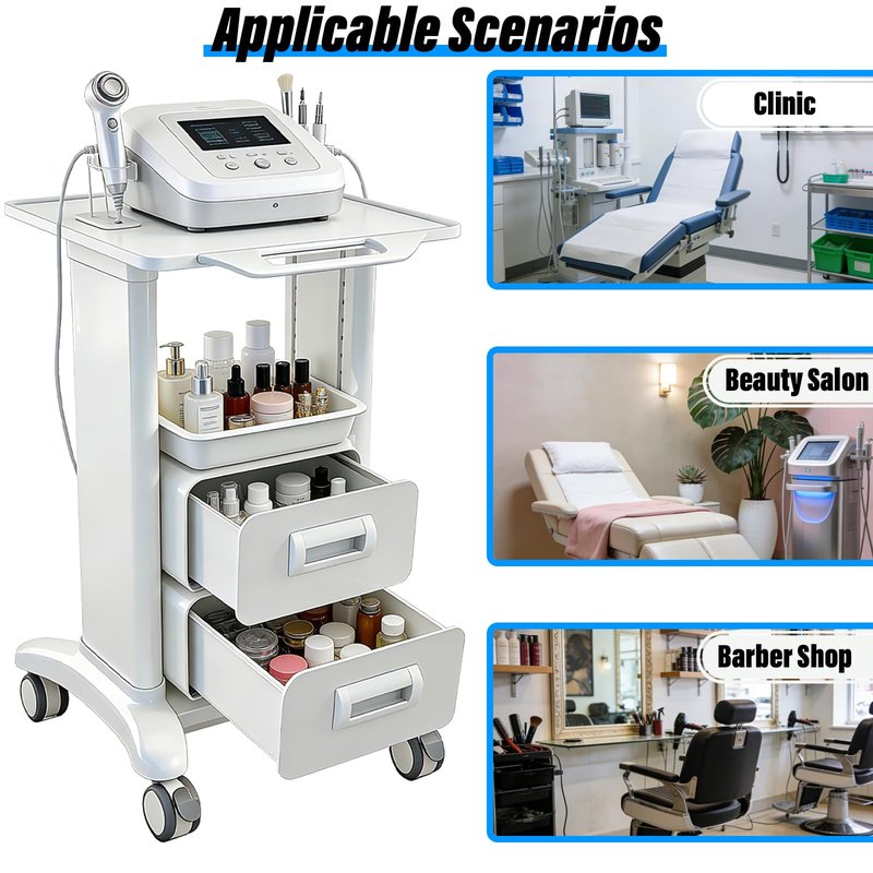 Medical Trolley Cart Mobile with Drawers, Hospital Ultrasound Cart with 4 Silent Swivel Wheels, Portable Medical Trolley Carts, 225 LBS Load, for Beauty, Salon, Clinic and Lab (Silver, Double Drawer)