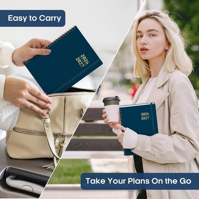 Academic Planner 2026-2027, Weekly and Monthly Calendar Planner Book, July 2026 – June 2027, Hardcover Organizer with Tabs, Perfect for Teachers, Students, Women & Men, A5 (6.4" x 8.5") - Navy