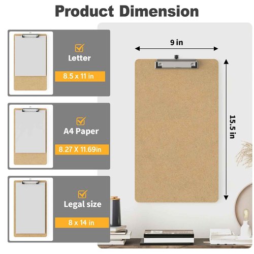 Juvealoe Legal Size Wood Clipboard Set 25, 8.5 x 14 Long Clip Board with Low Profile Clip, Suitable for Legal Lawers and Business, Size 9 x 15.5 in, Office Supply