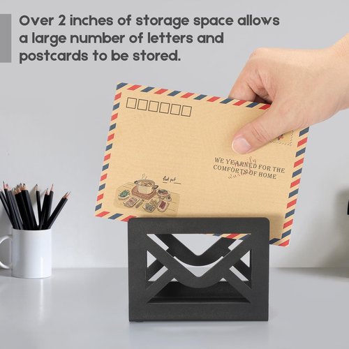 appacare Desktop Metal Mail Holder,Modern Black Letter Organizer for Desk with Cutout Envelope Design,Home and Office Envelope and Document Storage Rack (Black)