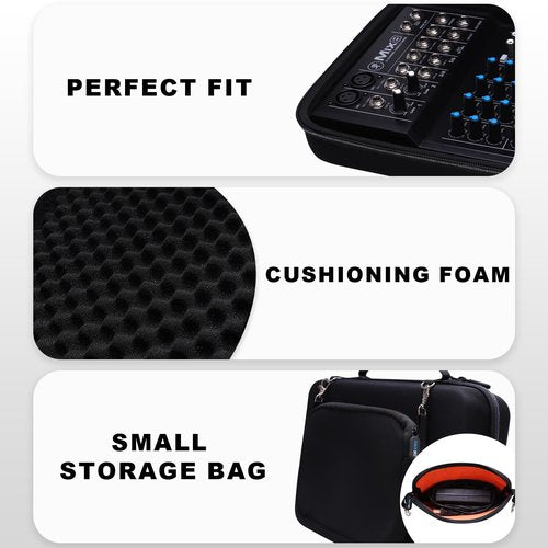 DR·AMIU Hard Case Compatible with Behringer FLOW 8 / Xenyx 1002SFX, Mackie MobileMix 8-channel, Mackie Mix8 / ProFX6v3+ / ProFX6v3 Compact Mixer with Small Storage Bag, Travel Carrying Case