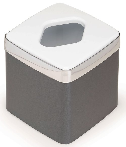 Stephanie Imports Made in USA Set of 2 Platinum Silver 5-Gallon Vinyl Waste Basket & Cube Tissue Box Cover