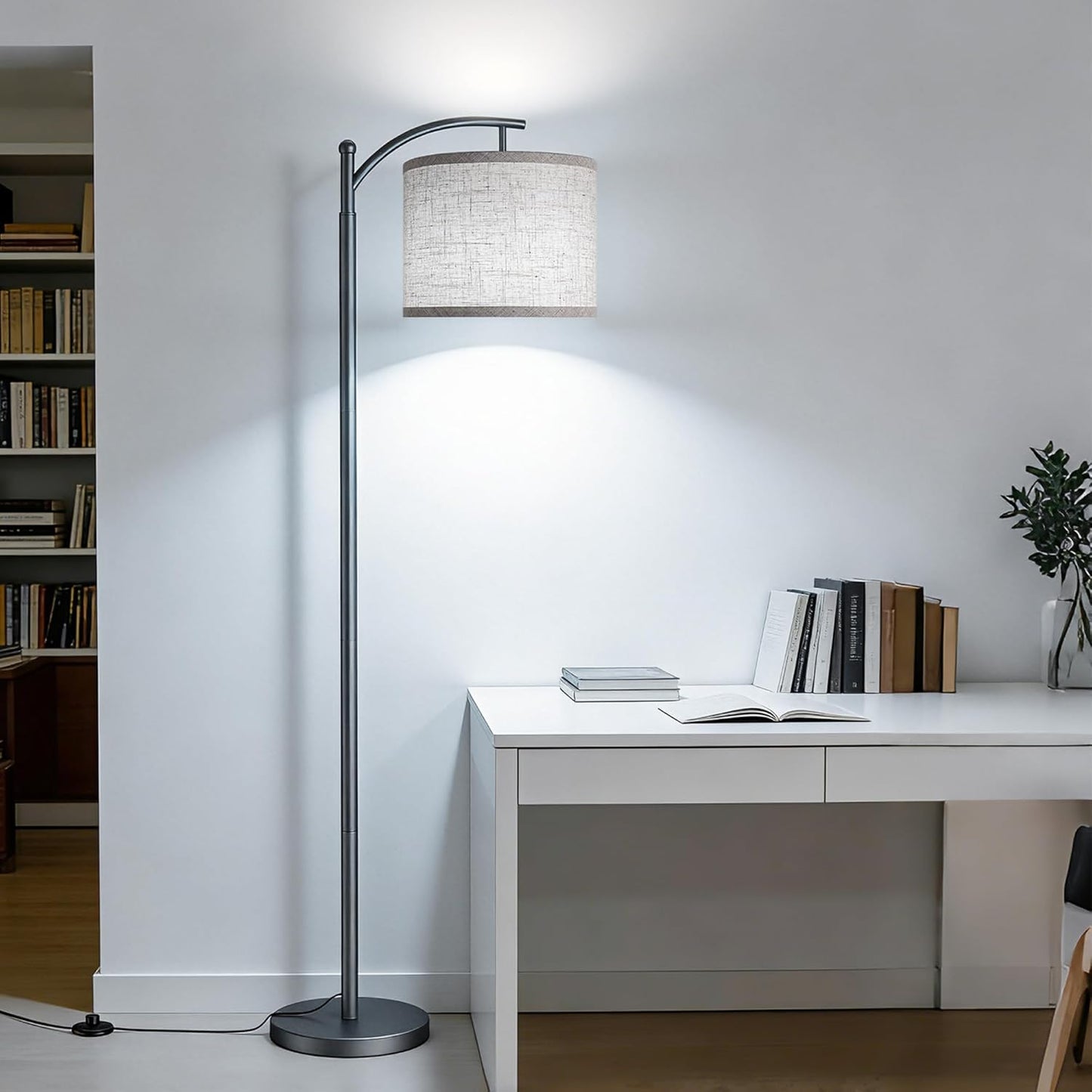 Skiennix Floor Lamp - Tall Industrial Design with 3 Color Temperatures | Beige Lampshade Included