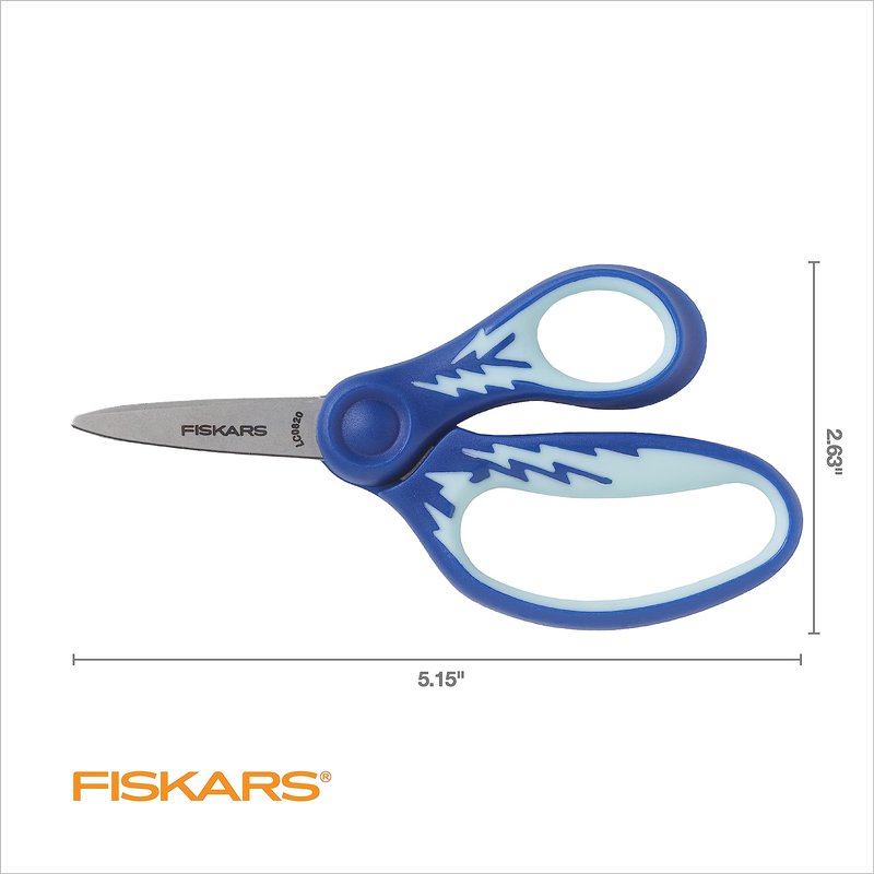 Fiskars 5" SoftGrip Pointed-Tip Scissors for Kids Ages 4-7 (3-Pack), Scissors for School or Crafting, Back to School Supplies, Blue and Red Lightning