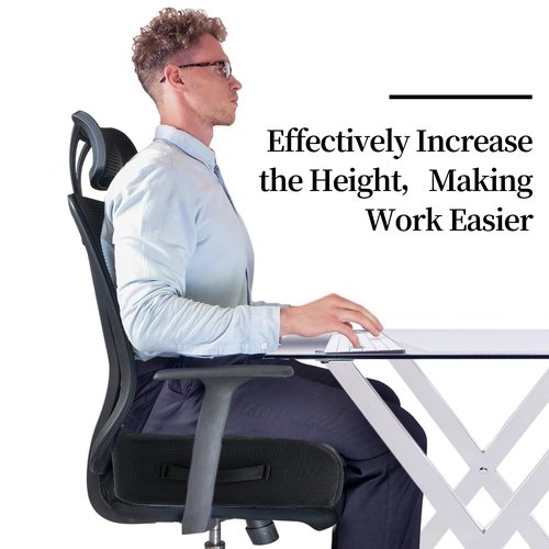 MABOZOO Extra Thick Chair Cushions,Office Chair Booster Seat Cushion to Raise Seat Height for Pain Relief,18 x 16 x 6 inch Non Slip Memory Foam Thick Cushion with Carry Handle(Black)