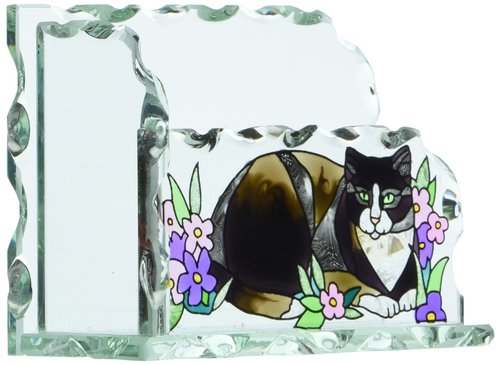 Joan Baker Designs Tiffany Cat Art Glass Business Card Holder
