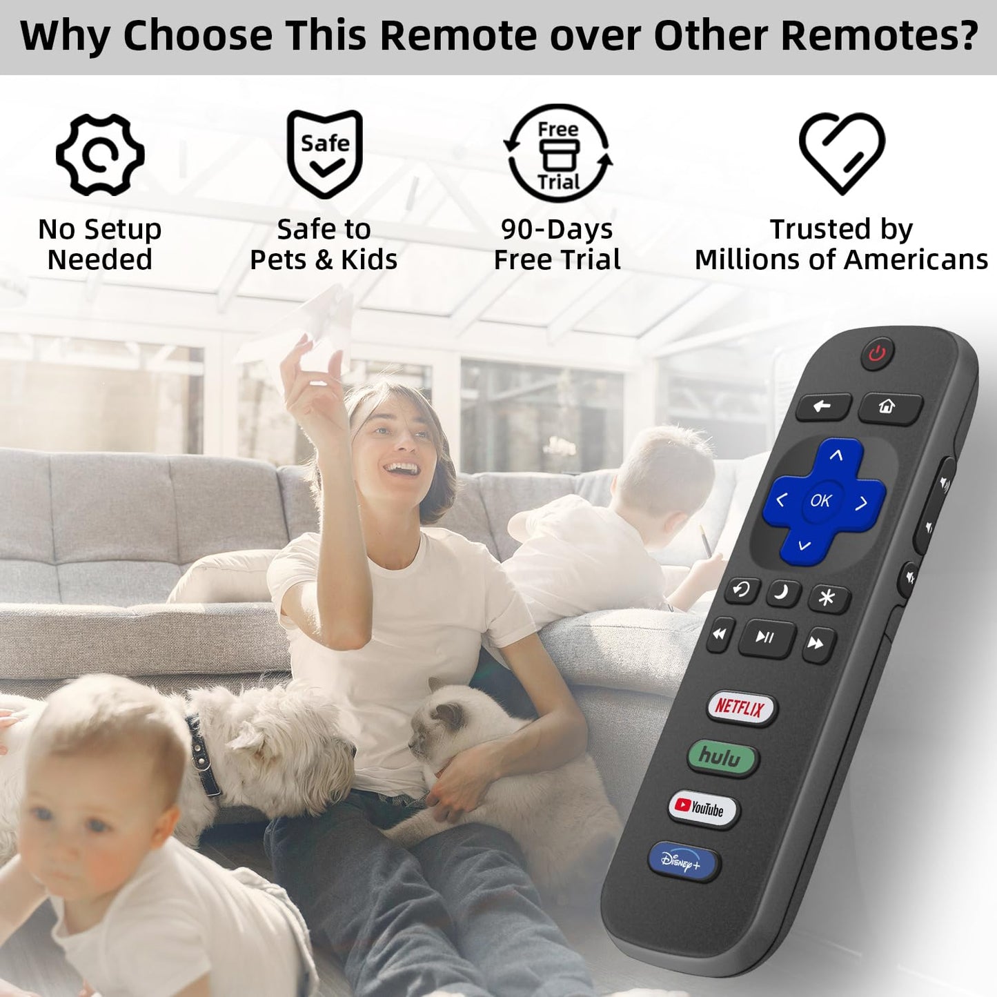(Pack of 2) Replacement for Roku TV Remote Control, Compatible with TCL Roku/Hisense Roku/Onn Roku/Roku Built-in Smart TVs. (Not Compatible with Roku Stick or Box). 1 Year Warranty.