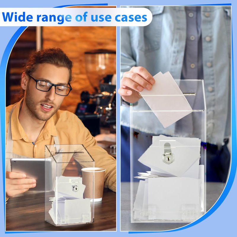 Juexica Large Clear Acrylic Donation Box with Lock and Slot, Wall Mountable Suggestion Ballot Box, Raffle Ticket Boxes for Office, School, Church, Voting & Fundraising, 10.24'' x 5.63'' x 4.02''
