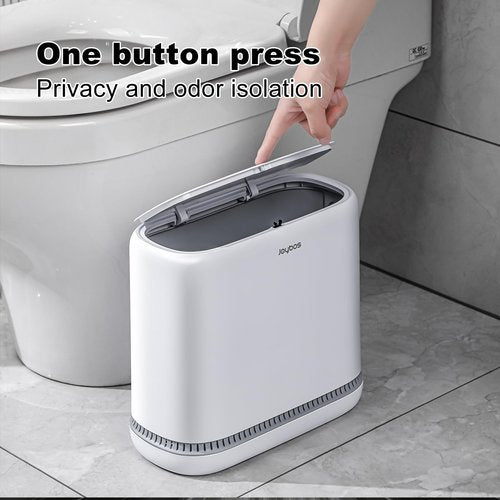 JOYBOS Bathroom Trash Cans,Adsorption Garbage Can with Press Type Lid,10L Dogproof Slim Plastic Narrow Trash Bin,3 Gallon Garbage Bin for Home,Office and Narrow Place