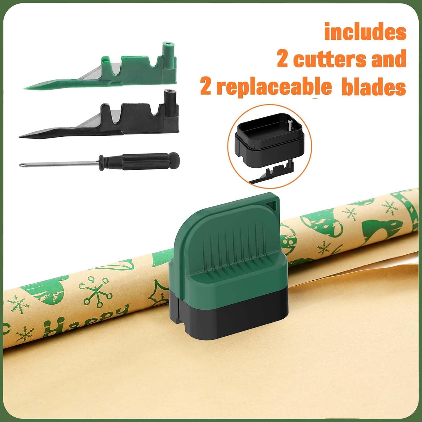LIZAAL 2-Pack Wrapping Paper Cutter with Wheels | Straight Line Gift Wrap Cutter for Birthday and Christmas, Fits Various Rolls and Papers, Includes 2 Replaceable Blades (Black & Red)