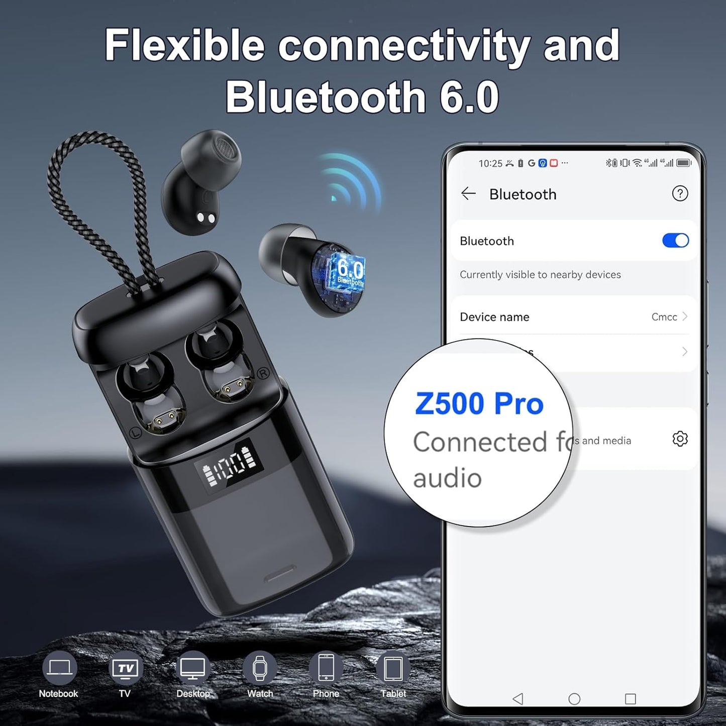 Skiennix Sleep Earbuds - Bluetooth 6.0 Mini Headphones with Sleep Monitor & 48H Playtime | Black