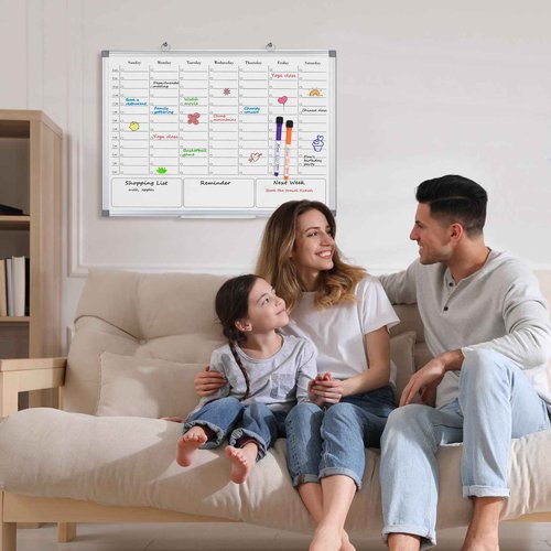 ONAVIA White Board Dry Erase Board for Wall, Magnetic Whiteboard Calendar 24" X 18", Weekly Calendar Whiteboard with Hourly Time Slots, Hanging Double-Sided White Board for Office,School,Home - 1 Pack
