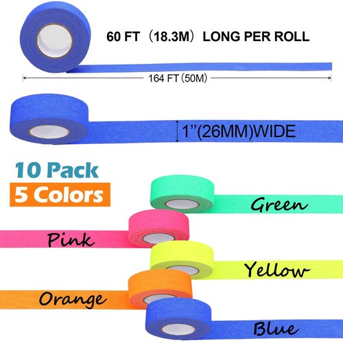 Fainne 10 Rolls Gaffers Tape 1 Inch x 20 Yards Spike UV Blacklight Reactive Fluorescent Heavy Duty Multipurpose Neon for Party Supplies Floor Markings