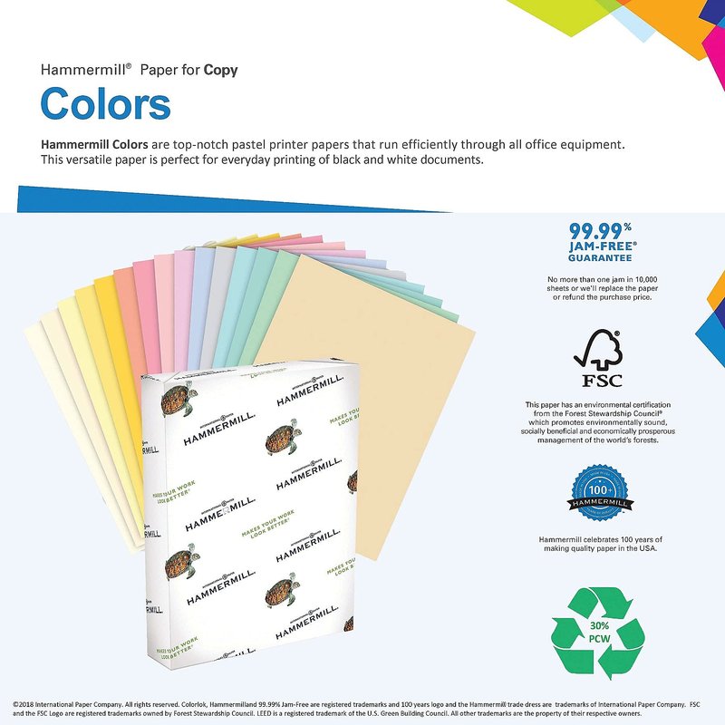 Hammermill Colored Paper, 20 lb Gray Printer Paper, 8.5 x 11-1 Ream (500 Sheets) - Made in the USA, Pastel Paper, 102889R