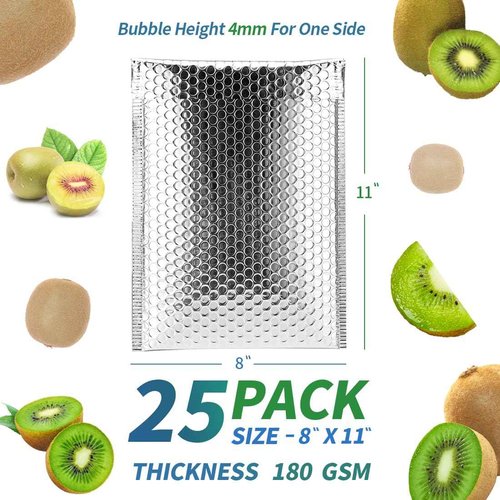 QIQIDAI Thermal Bubble Mailer 8 x 11 Inch, Self Seal Cool Bubble Mailers 25 Pack,Insulated Bubble Mailers for Cold Shipping,Foil Mailing Envelopes,Silver Insulated Shipping Bags for Food,Cosmetics