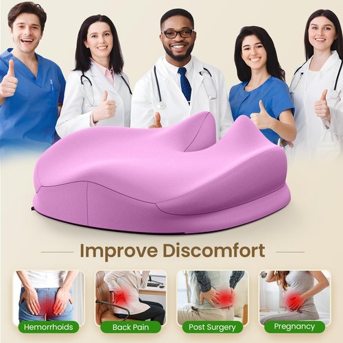 Benazcap Large Seat Cushion for Office Chair Memory Foam Coccyx Pain Relief Cushion Pillow for Back Support Non-Slip Seat Pad for Office Desk, Car Seat, Wheelchair, Sciatica-Pink
