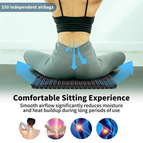 Suzii 3D Airflow Silicone Seat Cushion - Comfy Ergonomic Support for Office Chair, Car, Wheelchair, Truck | Breathable, Easy to Clean, Travel Gift (Black) (Black)