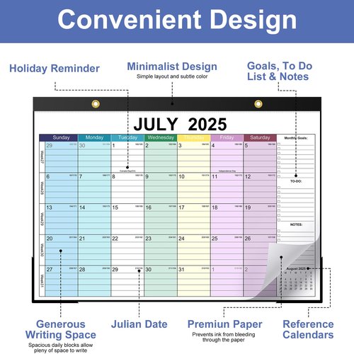 Timart Desk Calendar 2025-2026, 18 Months Calendar Runs from July 2025 to December 2026, Large 17" x 12" Desktop/Wall Monthly Calendar with to-do List For Home School, Office