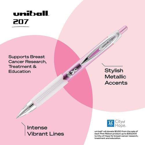 Uniball Signo 207 Pink Ribbon Gel Pen 12 Pack, 0.7mm Medium Black Pens, Gel Ink Pens & Uniball Signo 207 Gel Pens, 0.7mm Medium Blue, 12 Pack - Smooth Writing Office Supplies