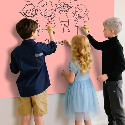 Magnetic Glass Whiteboard - 48"x36" Frameless Dry Erase Board for Office, School & Home - Pink