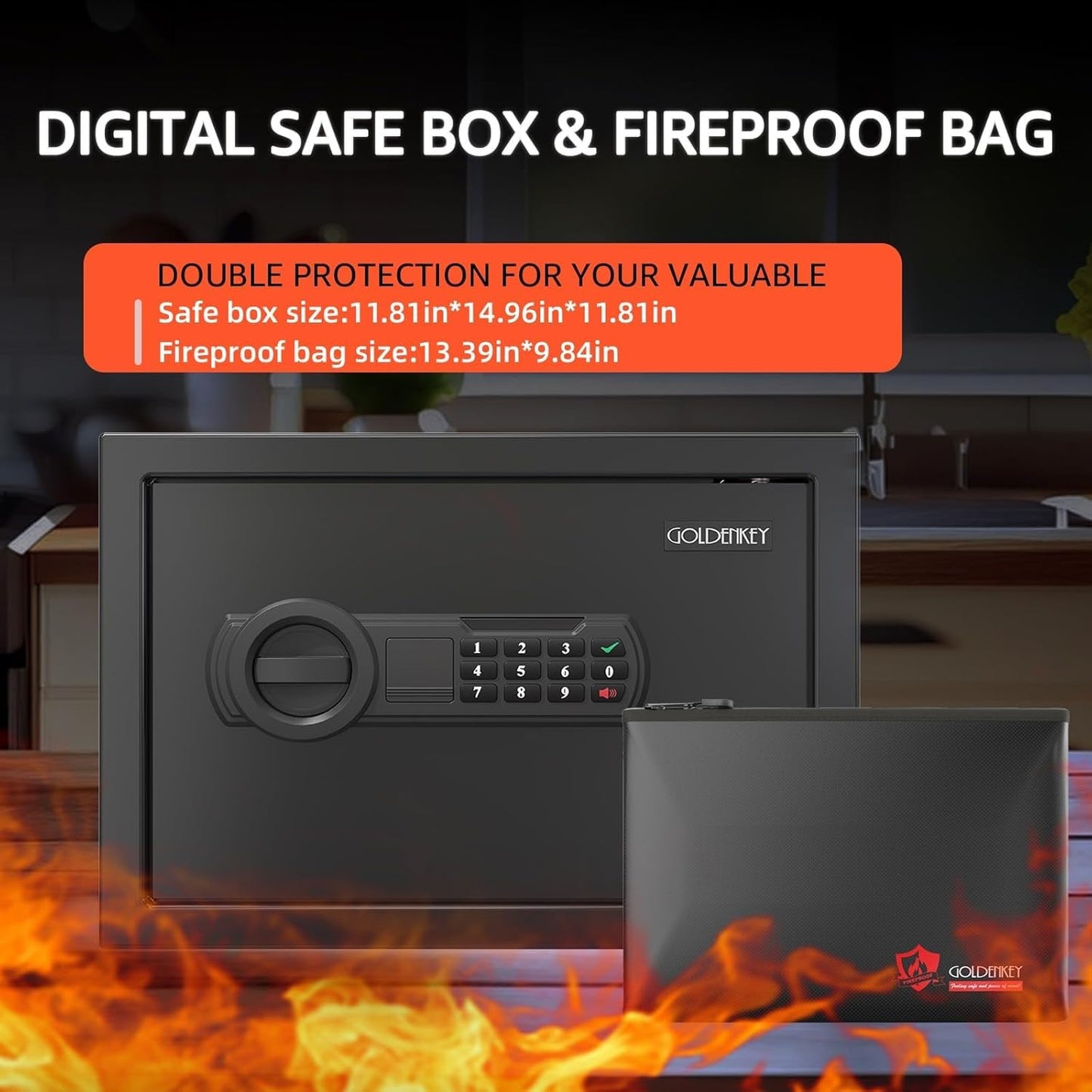 <1.6 cu.ft.>Goldenkey Digital Safe with Electronic Keypad, Document Safe with Removable Shelf, Personal Safes Box Perfect for Guns, Laptop for Home, Office, Hotel, 11.81"D x 14.96"W x 11.81"H