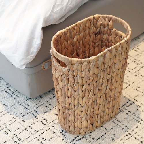 PINXIURY Bathroom Wicker Trash Can Wicker Waste Basket with Built-in Handles Water Hyacinth Hand Woven Garbage Can for Bedroom Office Kitchen 100% Handmade,5 Gallon