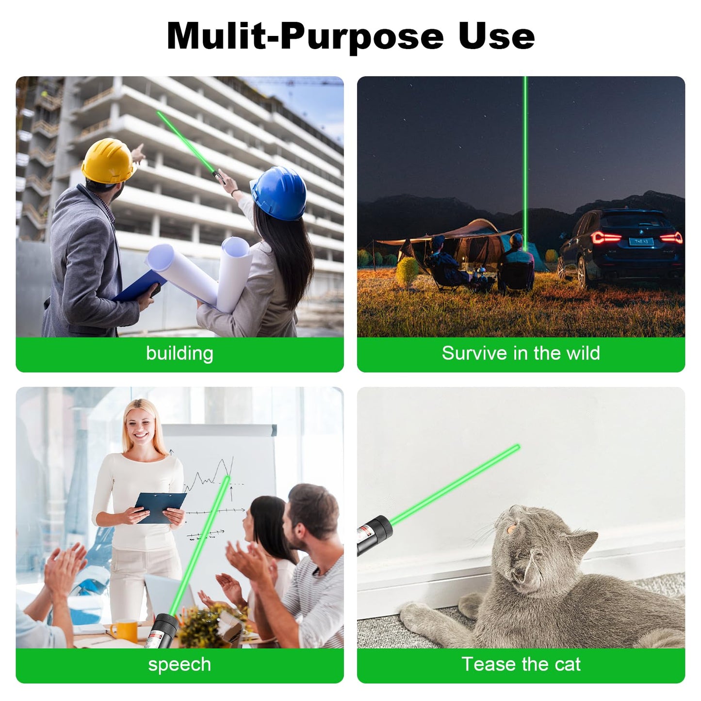 Damflew Green Laser Pointer High Power - Long Range Rechargeable Laser Beam, USB Charging Port for Hiking, Presentations & Outdoor Use (Professional-Grade Green Light)