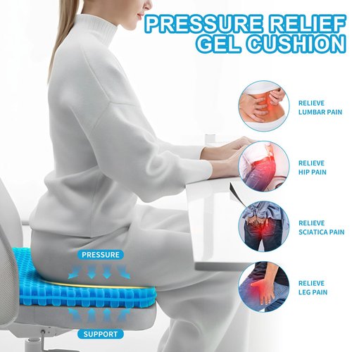 Gel Seat Cushion for Long Sitting - 16.5" x 14.5" x 2.4" (Extra Thick&Soft) Gel Cushion for People Over 180 lbs, Pressure Relief Cushion for Office Chair, Egg Cushions for Wheelchair, Gel Pad for Car