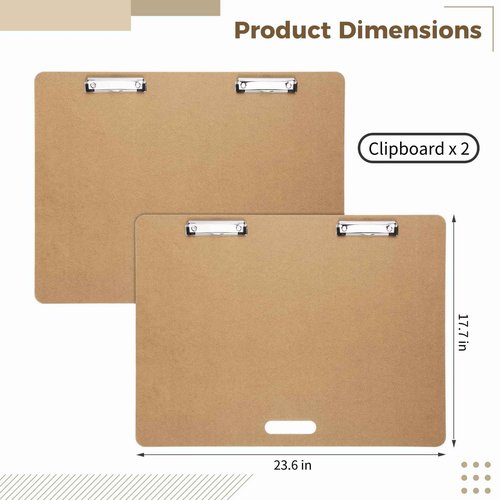 2PCS Extra Large Clipboards, 23’’ x 17’’ Clipboard, A3 Horizontal Wooden Clip Boards, Low Profile Clip Art Clipboard for Drawing, Sketching, Art Supplies, Landscape for Home Office