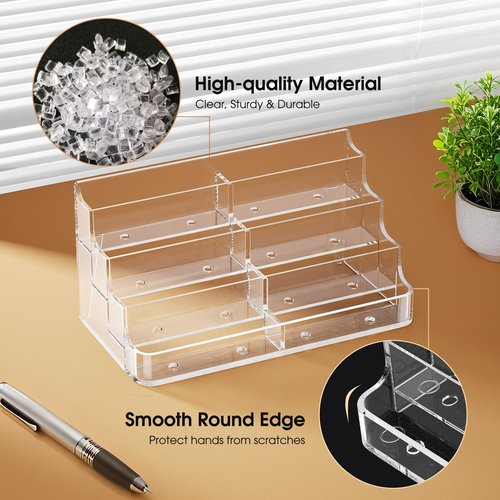 MaxGear Acrylic Business Card Holder for Desk Multiple Business Card Holders, Premium Cards Stand, Clear Plastic Cards Display Holder with 4 Tier for Exhibition, Home and Office, 8 Pocket, 2 Pack