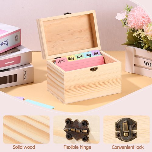 Burbell 4 Pcs Index Card Holder 3x5 Wooden Notecard Recipe Box Index Card Organizer Business Storage Case Flashcard Notecard Holders Gift Supplies for Back to School Home Office