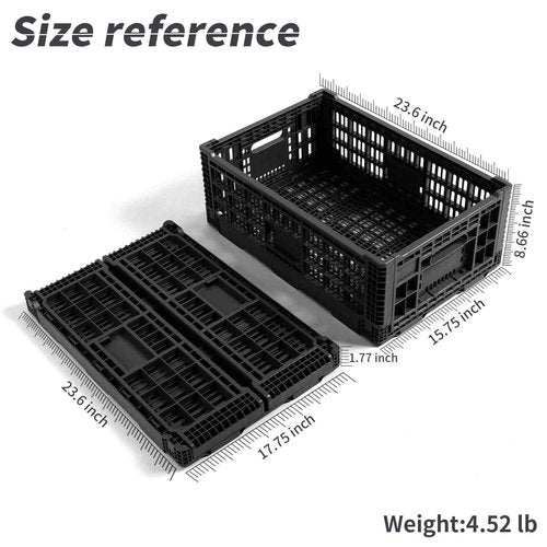 QTJH Collapsible Storage Bin Containe,52 Liter Transferheavy duty plastic storage box,milk crates heavy duty Transit storage of various items black (2)